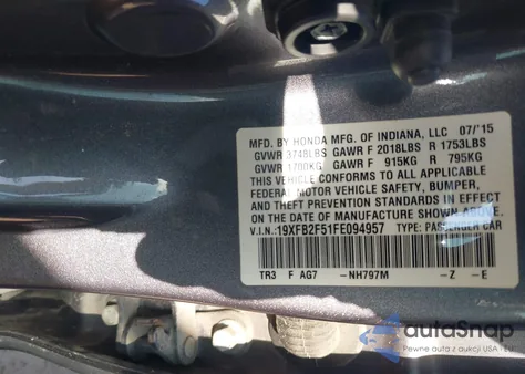 2015 Honda Civic Lx from USA, damaged, VIN 19XFB2F51FE094957